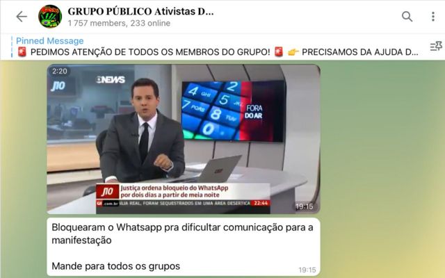 Reprodução de mensagens em grupo do Telegram