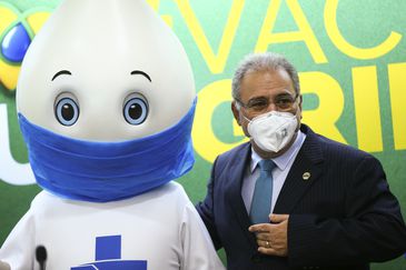 O ministro da Saúde, Marcelo Queiroga, durante o lançamento da Campanha Nacional de Vacinação contra a gripe.