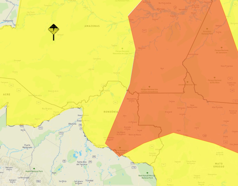 Alerta laranja e amarelo para Rondônia na quarta-feira (9) — Foto: Inmet