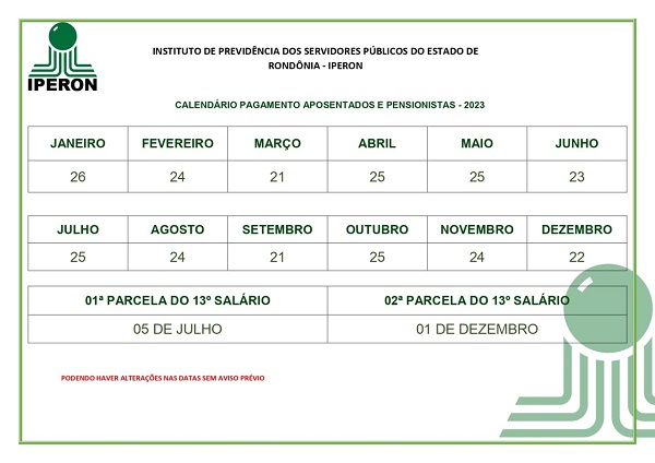 Previdência - Calendário anual de pagamento dos segurados do Iperon é  divulgado - Governo do Estado de Rondônia - Governo do Estado de Rondônia